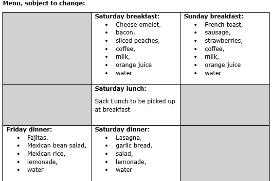 2025 Annual Gathering Menu